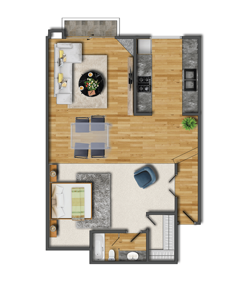 Floor plan for studio, 1 bath, 700 sqft